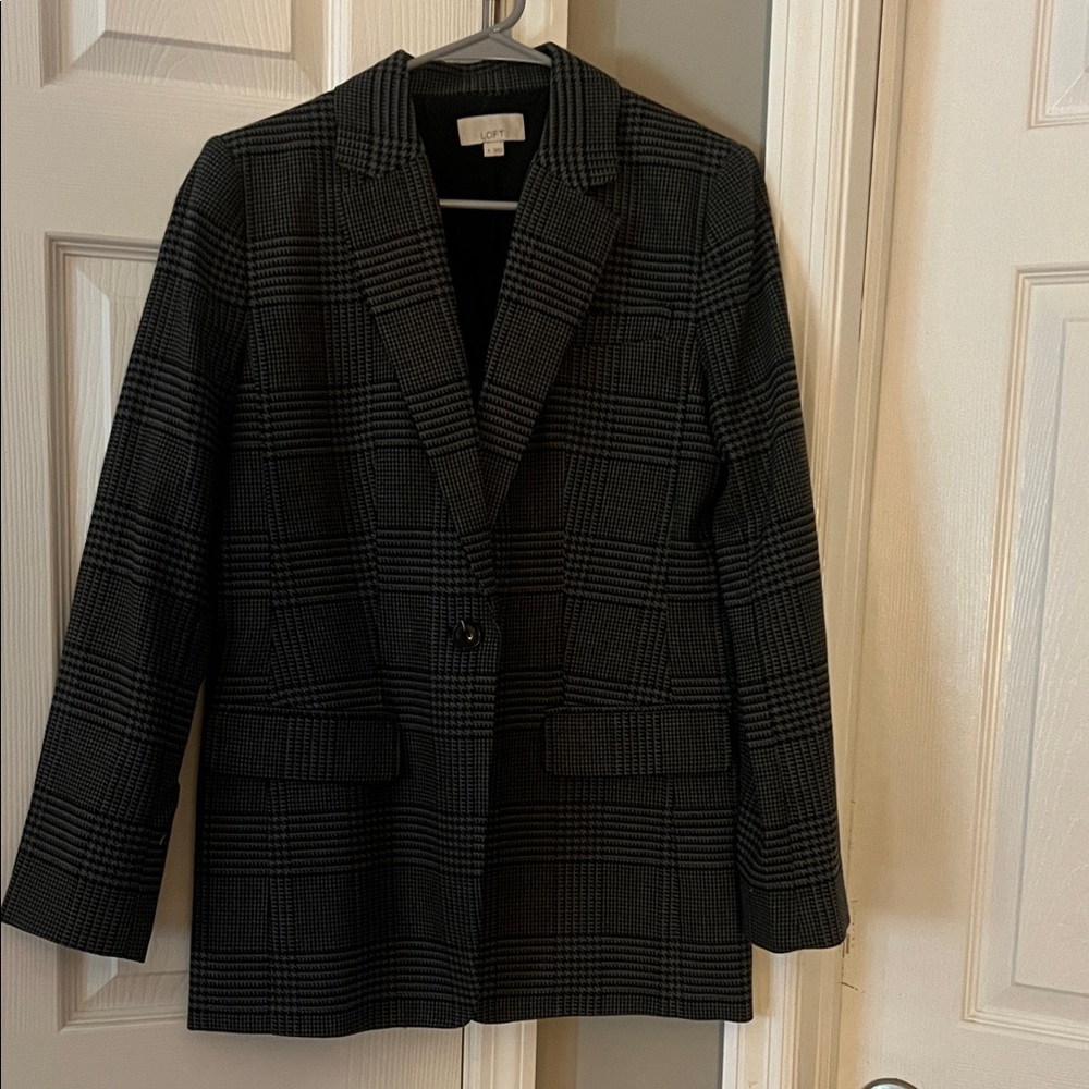Loft Black and Gray Plaid Blazer